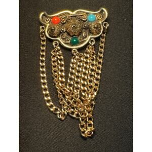 Emmons 1960's Chateaine Dangling Chains Brooch